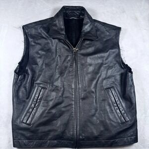 Vintage Camel Cigarettes Leather Vest Mens Large Black Zip Front 1986 RJRT 80s‎